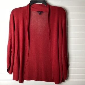 Eileen Fisher Red Open Front Viscose Blend 3/4 Sleeve Cardigan Lightweight Small